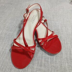 Cherry Red Patten Leather Strappy Kitten Heal Sandle by Franco Sarto Size 7M
